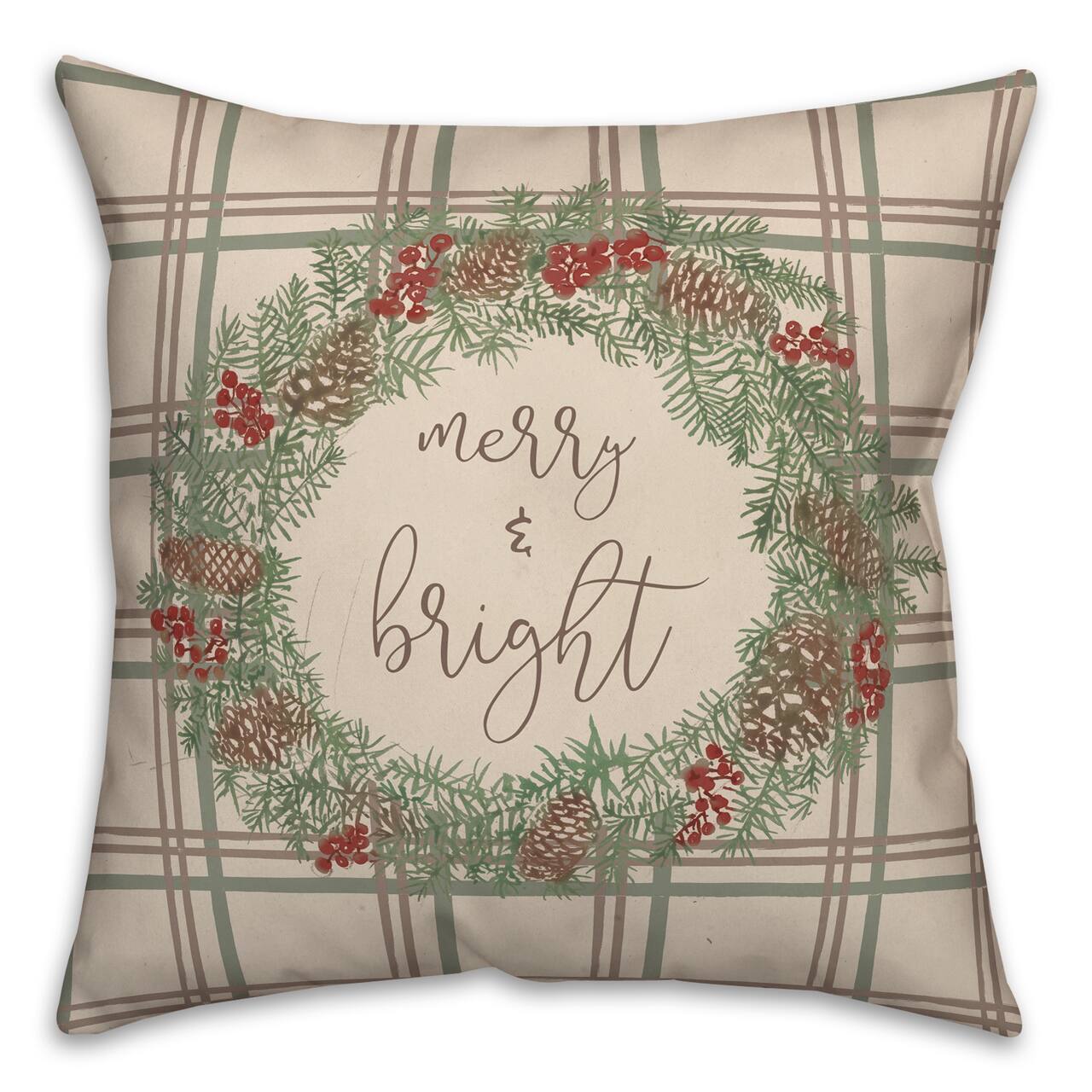 Merry & Bright Plaid Square Throw Pillow